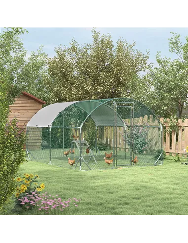 PawHut Walk In Chicken Run with Chicken Activity Shelf and Cover, 2.8 x 3.8 x 2m