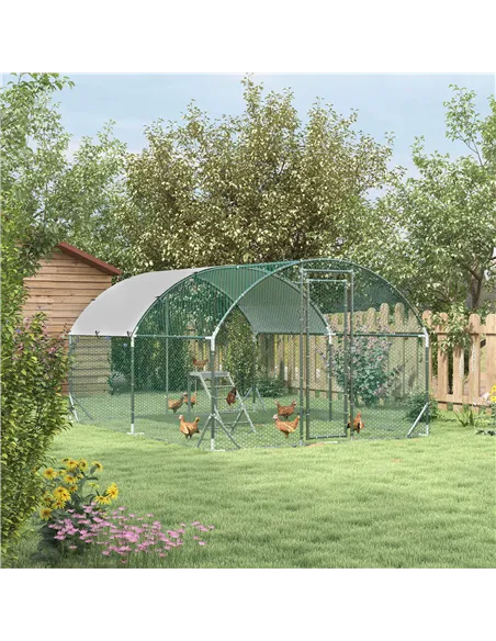 PawHut Walk In Chicken Run with Chicken Activity Shelf and Cover, 2.8 x 3.8 x 2m