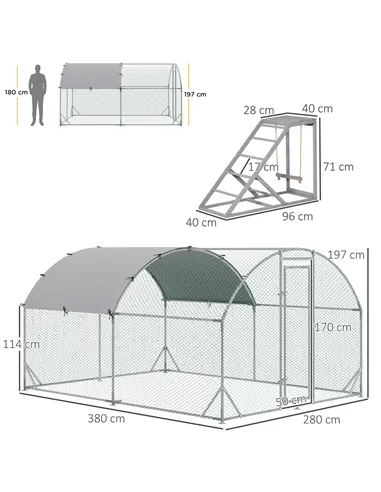 PawHut Walk In Chicken Run with Chicken Activity Shelf and Cover, 2.8 x 3.8 x 2m