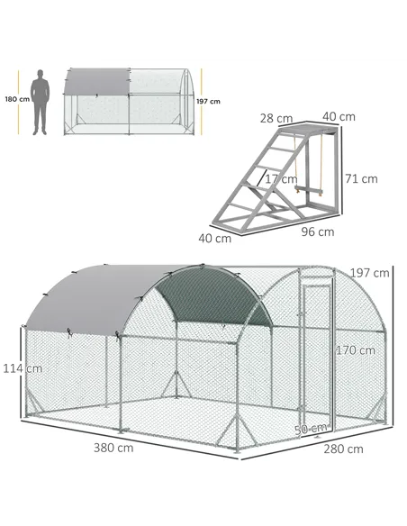 PawHut Walk In Chicken Run with Chicken Activity Shelf and Cover, 2.8 x 3.8 x 2m