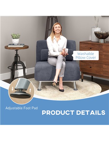 HOMCOM Single Velvet-Feel Sleeper Chair - Charcoal Grey