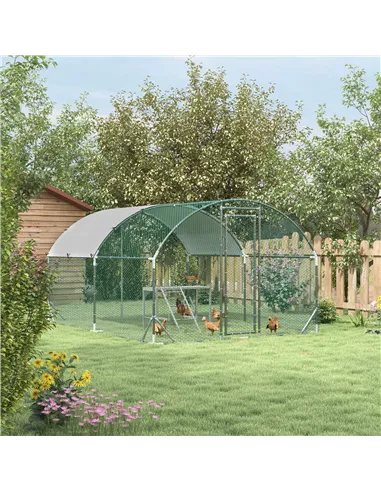 PawHut Walk In Chicken Run with Chicken Activity Shelf and Cover, 2.8 x 3.8 x 2m