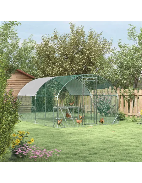 PawHut Walk In Chicken Run with Chicken Activity Shelf and Cover, 2.8 x 3.8 x 2m