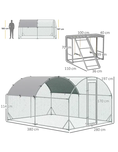 PawHut Walk In Chicken Run with Chicken Activity Shelf and Cover, 2.8 x 3.8 x 2m