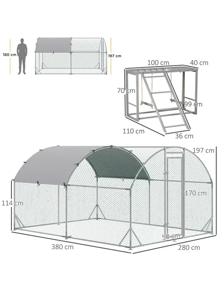PawHut Walk In Chicken Run with Chicken Activity Shelf and Cover, 2.8 x 3.8 x 2m