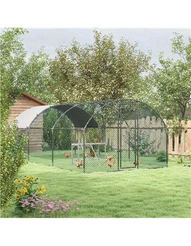 PawHut Walk In Chicken Run with Chicken Activity Shelf and Cover, 2.8 x 5.7 x 2m