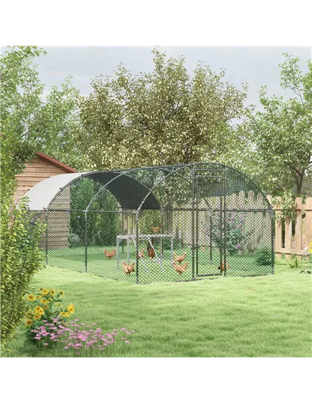 PawHut Walk In Chicken Run with Chicken Activity Shelf and Cover, 2.8 x 5.7 x 2m