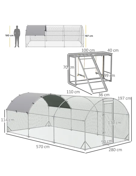 PawHut Walk In Chicken Run with Chicken Activity Shelf and Cover, 2.8 x 5.7 x 2m