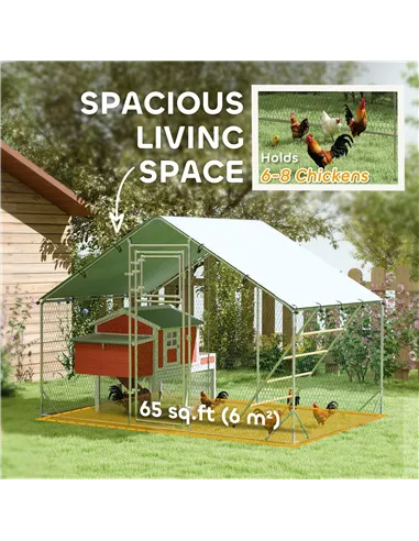 PawHut Walk-in Chicken Run w/ Cover, Feeding Door, Hanging Feeder, Perch, for 6-8 Poultry