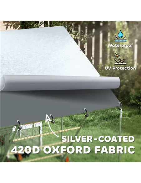 PawHut Walk-in Chicken Run w/ Cover, Feeding Door, Hanging Feeder, Perch, for 6-8 Poultry