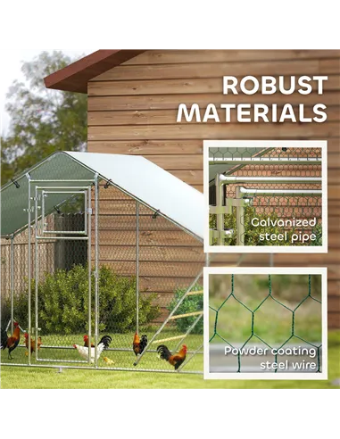 PawHut Walk-in Chicken Run w/ Cover, Feeding Door, Hanging Feeder, Perch, for 6-8 Poultry