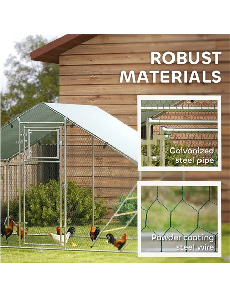 PawHut Walk-in Chicken Run w/ Cover, Feeding Door, Hanging Feeder, Perch, for 6-8 Poultry