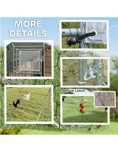 PawHut Walk-in Chicken Run w/ Cover, Feeding Door, Hanging Feeder, Perch, for 6-8 Poultry
