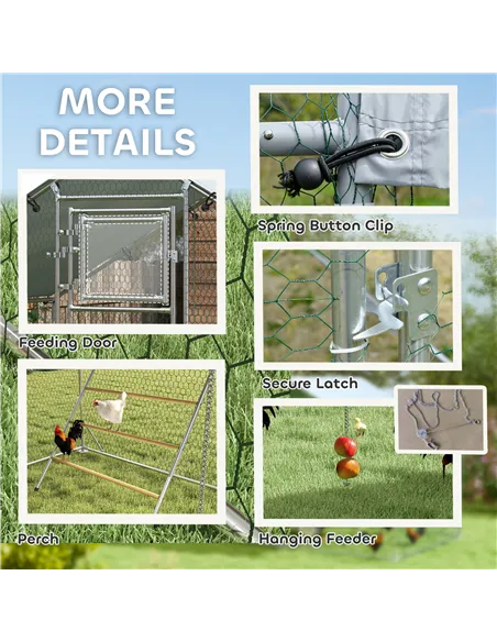 PawHut Walk-in Chicken Run w/ Cover, Feeding Door, Hanging Feeder, Perch, for 6-8 Poultry
