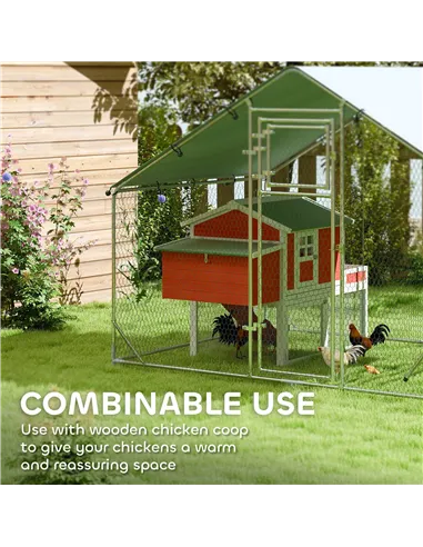 PawHut Walk-in Chicken Run w/ Cover, Feeding Door, Hanging Feeder, Perch, for 6-8 Poultry