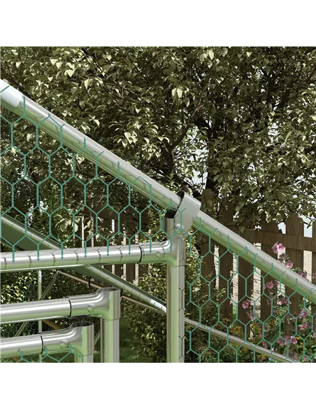 PawHut Walk-in Chicken Run w/ Cover, Feeding Door, Hanging Feeder, Perch, for 6-8 Poultry