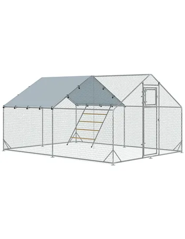 PawHut Walk-in Chicken Run w/ Cover, Feeding Door, Hanging Feeder, Perch, for 12-18 Poultry