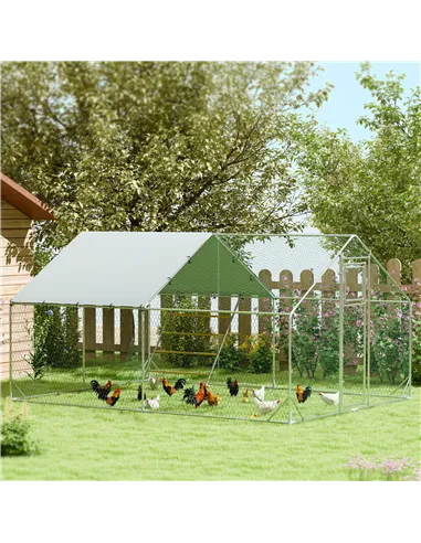 PawHut Walk-in Chicken Run w/ Cover, Feeding Door, Hanging Feeder, Perch, for 12-18 Poultry
