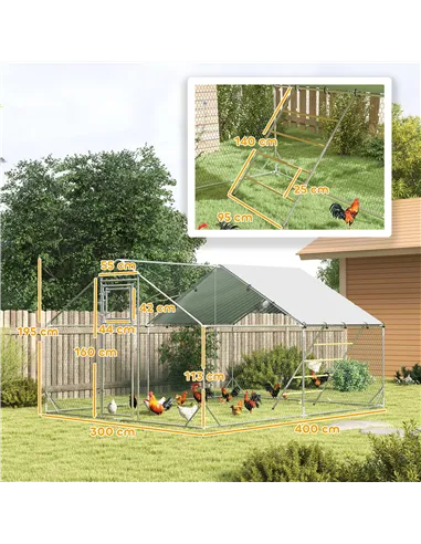 PawHut Walk-in Chicken Run w/ Cover, Feeding Door, Hanging Feeder, Perch, for 12-18 Poultry