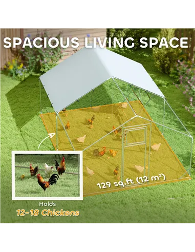 PawHut Walk-in Chicken Run w/ Cover, Feeding Door, Hanging Feeder, Perch, for 12-18 Poultry