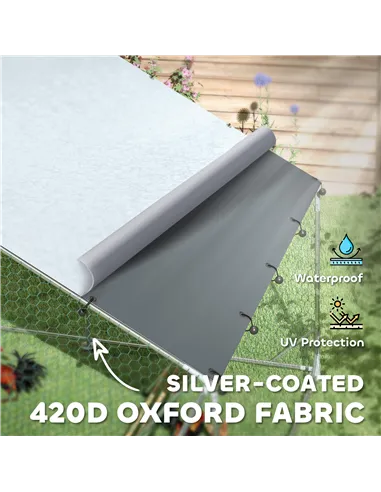 PawHut Walk-in Chicken Run w/ Cover, Feeding Door, Hanging Feeder, Perch, for 12-18 Poultry