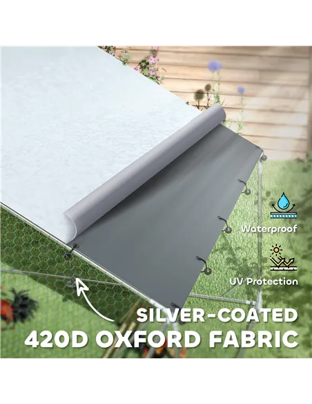 PawHut Walk-in Chicken Run w/ Cover, Feeding Door, Hanging Feeder, Perch, for 12-18 Poultry