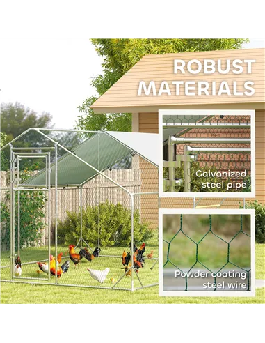 PawHut Walk-in Chicken Run w/ Cover, Feeding Door, Hanging Feeder, Perch, for 12-18 Poultry