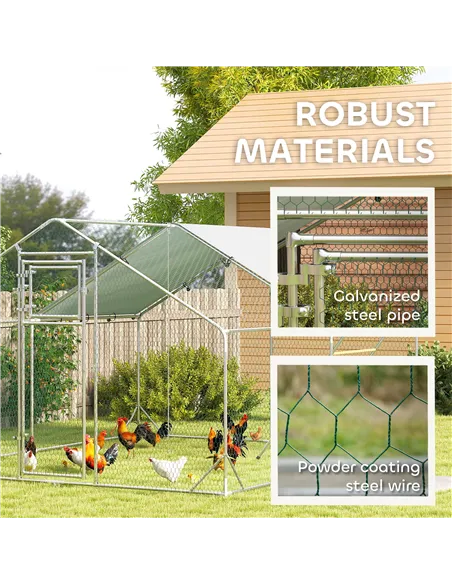PawHut Walk-in Chicken Run w/ Cover, Feeding Door, Hanging Feeder, Perch, for 12-18 Poultry