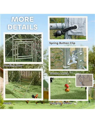 PawHut Walk-in Chicken Run w/ Cover, Feeding Door, Hanging Feeder, Perch, for 12-18 Poultry