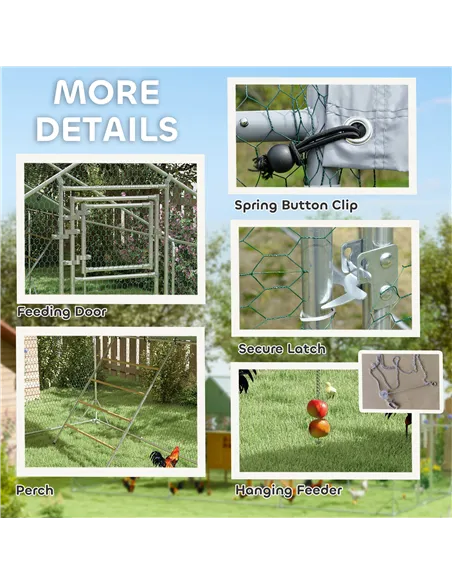 PawHut Walk-in Chicken Run w/ Cover, Feeding Door, Hanging Feeder, Perch, for 12-18 Poultry