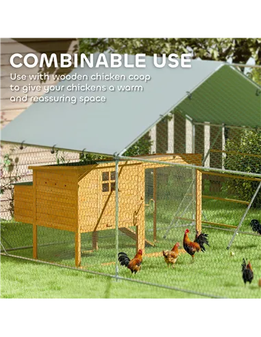 PawHut Walk-in Chicken Run w/ Cover, Feeding Door, Hanging Feeder, Perch, for 12-18 Poultry