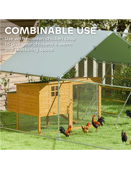PawHut Walk-in Chicken Run w/ Cover, Feeding Door, Hanging Feeder, Perch, for 12-18 Poultry