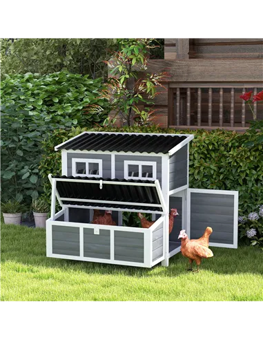 PawHut Wooden Chicken Coop with Nesting Box, Slide-Out Tray, Perches, for 4-6 Chickens, 100 x 86 x 100cm
