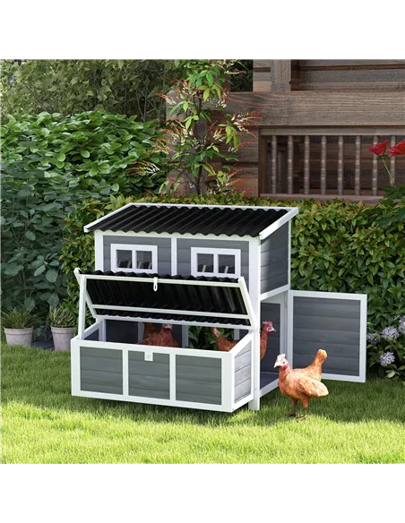 PawHut Wooden Chicken Coop with Nesting Box, Slide-Out Tray, Perches, for 4-6 Chickens, 100 x 86 x 100cm
