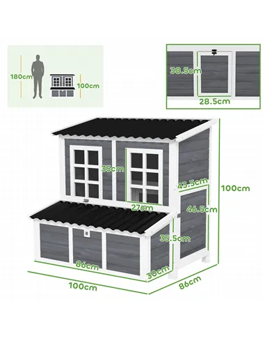 PawHut Wooden Chicken Coop with Nesting Box, Slide-Out Tray, Perches, for 4-6 Chickens, 100 x 86 x 100cm