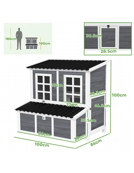 PawHut Wooden Chicken Coop with Nesting Box, Slide-Out Tray, Perches, for 4-6 Chickens, 100 x 86 x 100cm