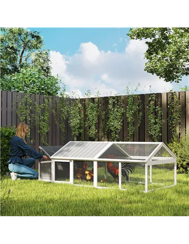 PawHut Wooden Chicken Coop with Nesting Box, Openable Roof, for 4-8 Chickens, White