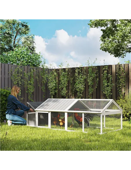 PawHut Wooden Chicken Coop with Nesting Box, Openable Roof, for 4-8 Chickens, White