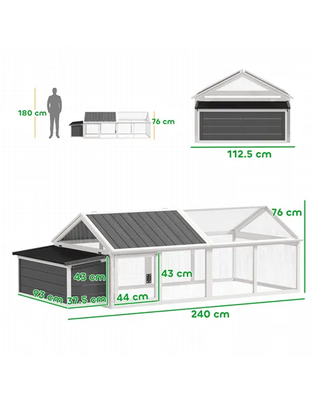 PawHut Wooden Chicken Coop with Nesting Box, Openable Roof, for 4-8 Chickens, White