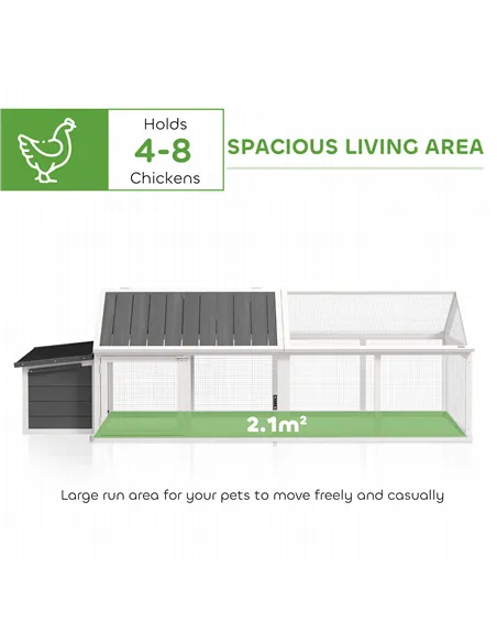 PawHut Wooden Chicken Coop with Nesting Box, Openable Roof, for 4-8 Chickens, White