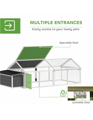 PawHut Wooden Chicken Coop with Nesting Box, Openable Roof, for 4-8 Chickens, White