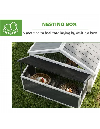 PawHut Wooden Chicken Coop with Nesting Box, Openable Roof, for 4-8 Chickens, White