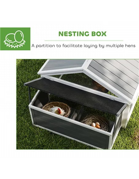 PawHut Wooden Chicken Coop with Nesting Box, Openable Roof, for 4-8 Chickens, White