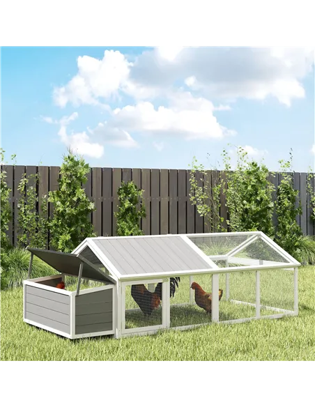 PawHut Wooden Chicken Coop with Nesting Box, Openable Roof, for 4-8 Chickens, White