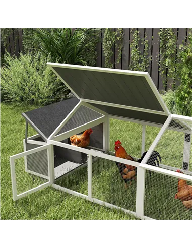 PawHut Wooden Chicken Coop with Nesting Box, Openable Roof, for 4-8 Chickens, White