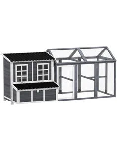 PawHut 2-Piece Wooden Chicken Coop and Run Set, Poultry Run Cage with Nesting Box, Slide-Out Tray, Roof, Perch