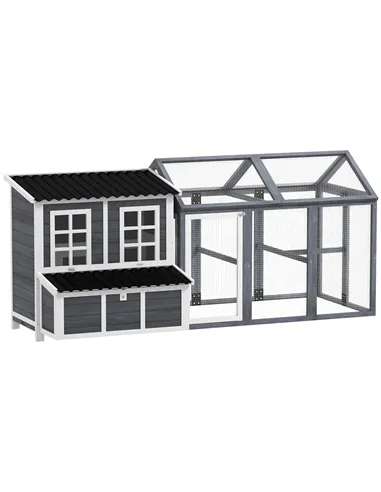 PawHut 2-Piece Wooden Chicken Coop and Run Set, Poultry Run Cage with Nesting Box, Slide-Out Tray, Roof, Perch
