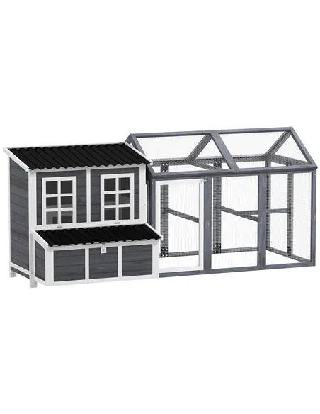 PawHut 2-Piece Wooden Chicken Coop and Run Set, Poultry Run Cage with Nesting Box, Slide-Out Tray, Roof, Perch