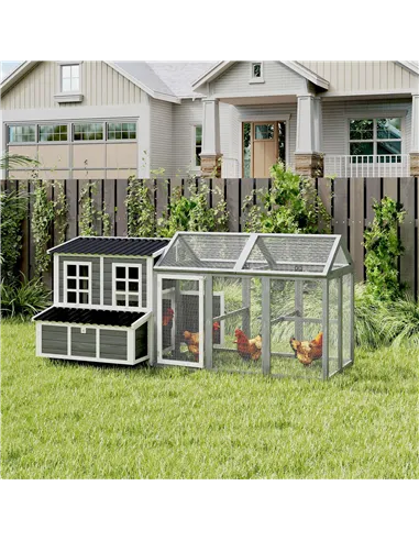 PawHut 2-Piece Wooden Chicken Coop and Run Set, Poultry Run Cage with Nesting Box, Slide-Out Tray, Roof, Perch