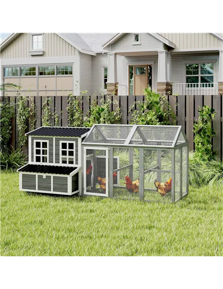 PawHut 2-Piece Wooden Chicken Coop and Run Set, Poultry Run Cage with Nesting Box, Slide-Out Tray, Roof, Perch